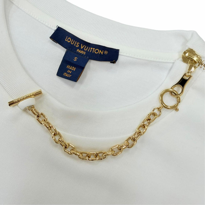 極美品☆LOUIS VUITTON ルイヴィトン コットン シグネチャー ジッパーディテール 半袖Ｔシャツ ホワイト S イタリア製 正規品 レディース