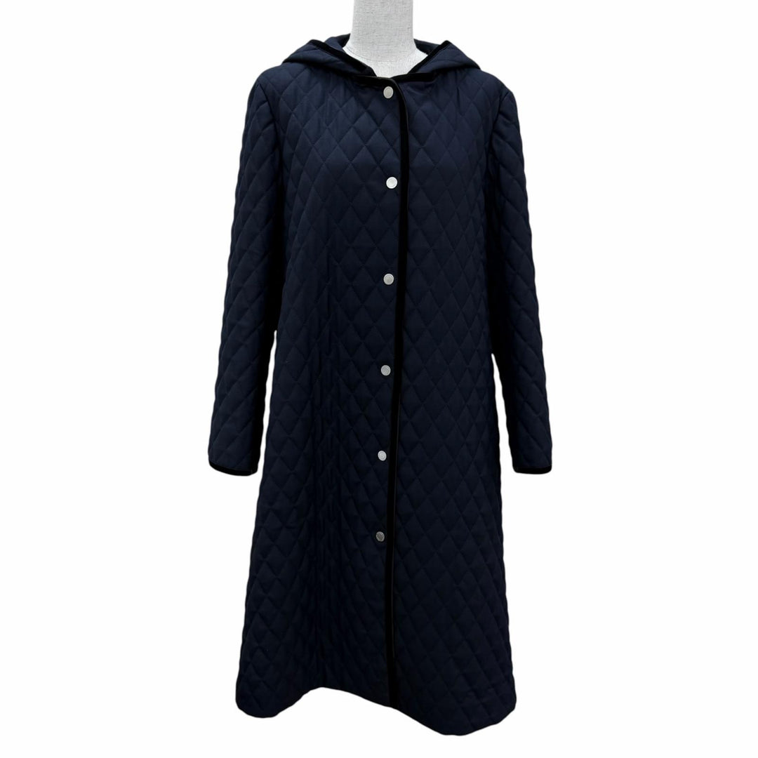 未使用品☆FOXEY フォクシー 44850 Coat Windsor フード付 中綿入り キルティング ロングコート ネイビー 40 日本製 正規品 レディース
