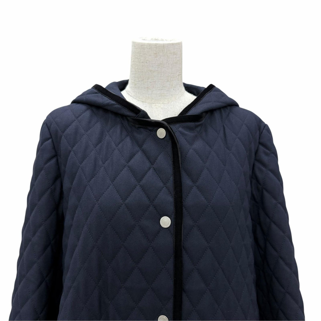 未使用品☆FOXEY フォクシー 44850 Coat Windsor フード付 中綿入り キルティング ロングコート ネイビー 40 日本製 正規品 レディース