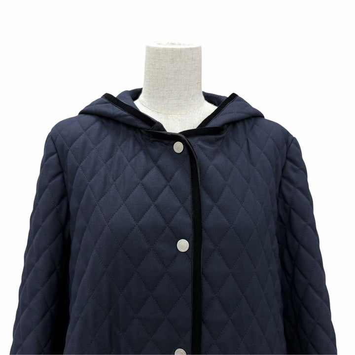 未使用品☆FOXEY フォクシー 44850 Coat Windsor フード付 中綿入り キルティング ロングコート ネイビー 40 日本製 正規品 レディース