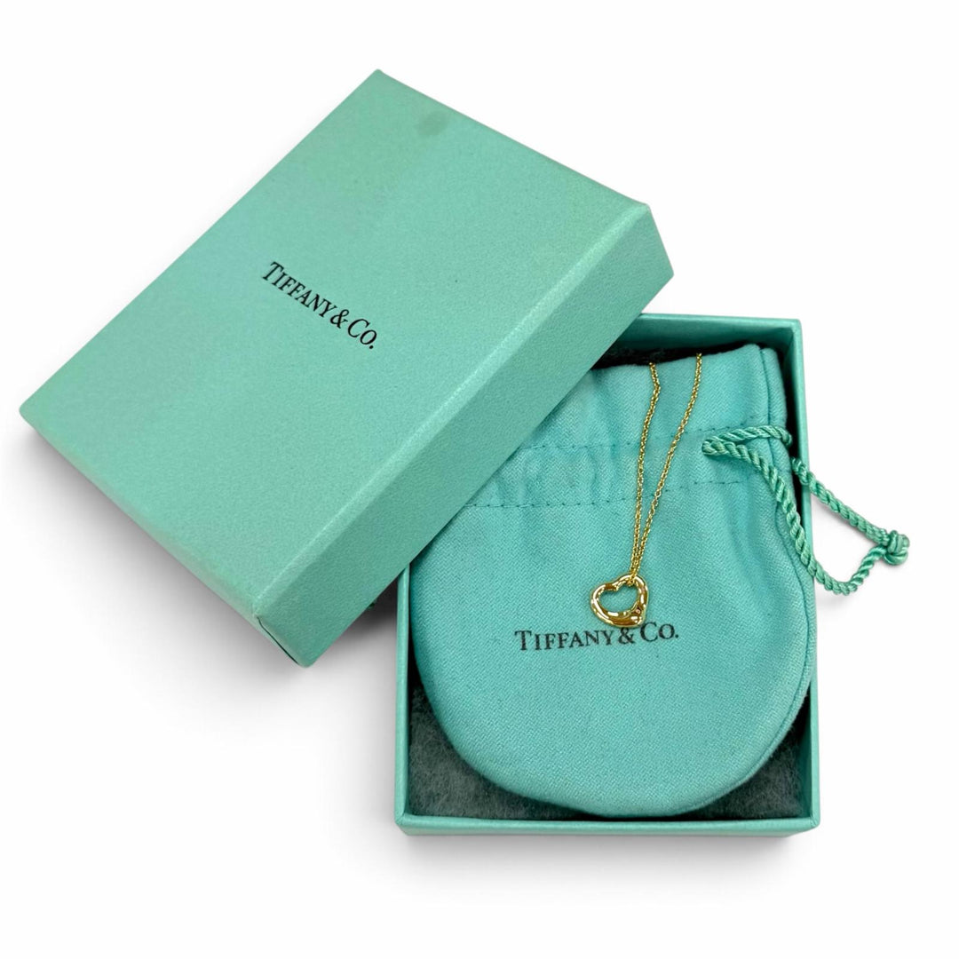 極美品★TIFFANY&amp;Co. ティファニー エルサペレッティ オープンハート ペンダント 11mm AU750(YG) ネックレス イエローゴールド 重量3.0g