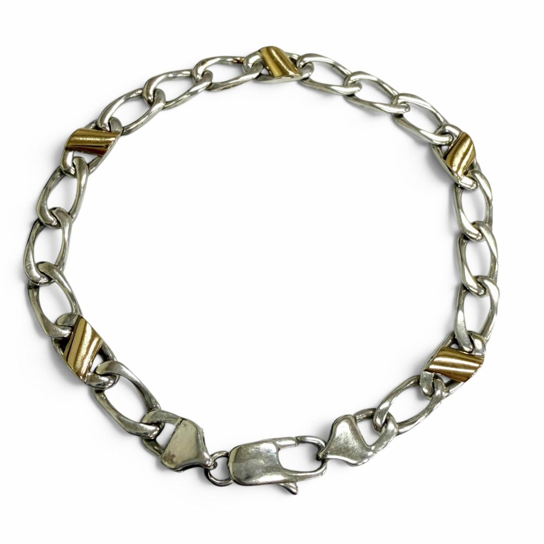 極美品□TIFFANY&amp;Co. ティファニー ヴィンテージ SV925 750 フィガロ チェーン ブレスレット シルバー ゴールド イタリア製 重量10.4g