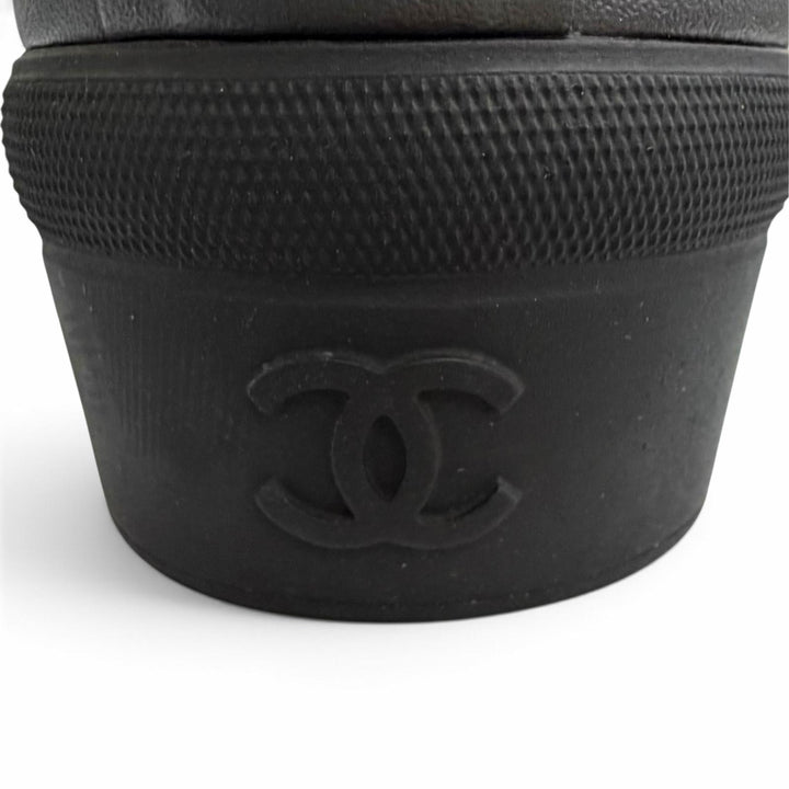 美品△CHANEL シャネル G34881 ラバー ココマーク サイドロゴ レインブーツ ショートブーツ ブラック 37 フランス製 レディース 箱・袋付