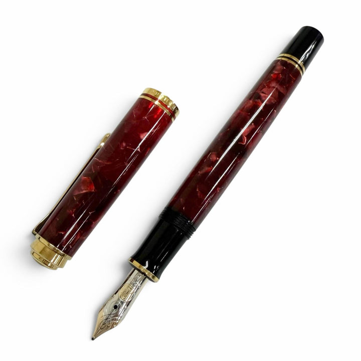 極美品□PERIKAN ペリカン M600 スーベレーン ペン先14K Mニブ キャップ 吸入式 万年筆 ルビーレッド ゴールド ドイツ製 メンズ 箱付き