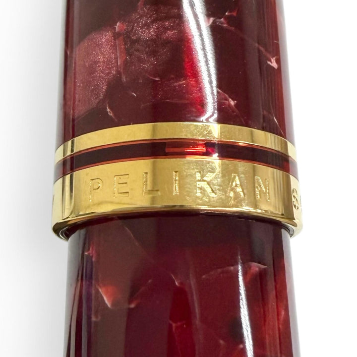 極美品□PERIKAN ペリカン M600 スーベレーン ペン先14K Mニブ キャップ 吸入式 万年筆 ルビーレッド ゴールド ドイツ製 メンズ 箱付き