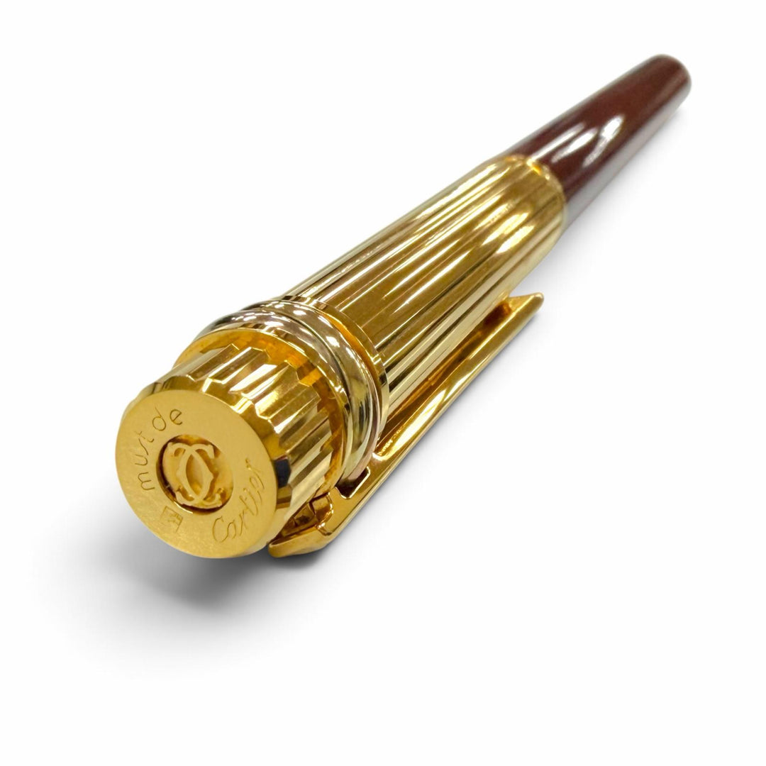 極美品▼Cartier カルティエ トリニティ ペン先18K Fニブ マーブル柄 万年筆 ボルドー ゴールド フランス製 メンズ