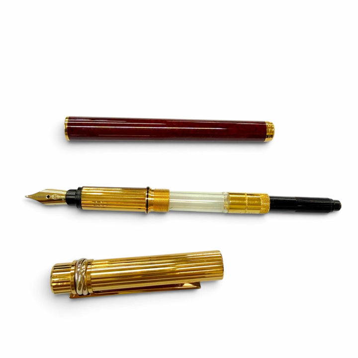 極美品▼Cartier カルティエ トリニティ ペン先18K Fニブ マーブル柄 万年筆 ボルドー ゴールド フランス製 メンズ