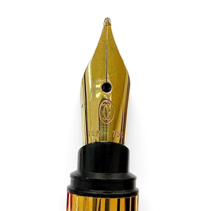 極美品▼Cartier カルティエ トリニティ ペン先18K Fニブ マーブル柄 万年筆 ボルドー ゴールド フランス製 メンズ