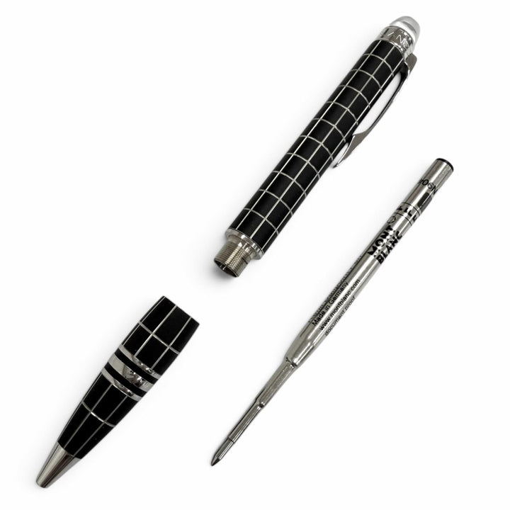 美品□MONTBLANC モンブラン メタルラバー ウィンドウペン ツイスト式 ボールペン シルバー ブラック ドイツ製 メンズ 筆記確認済み