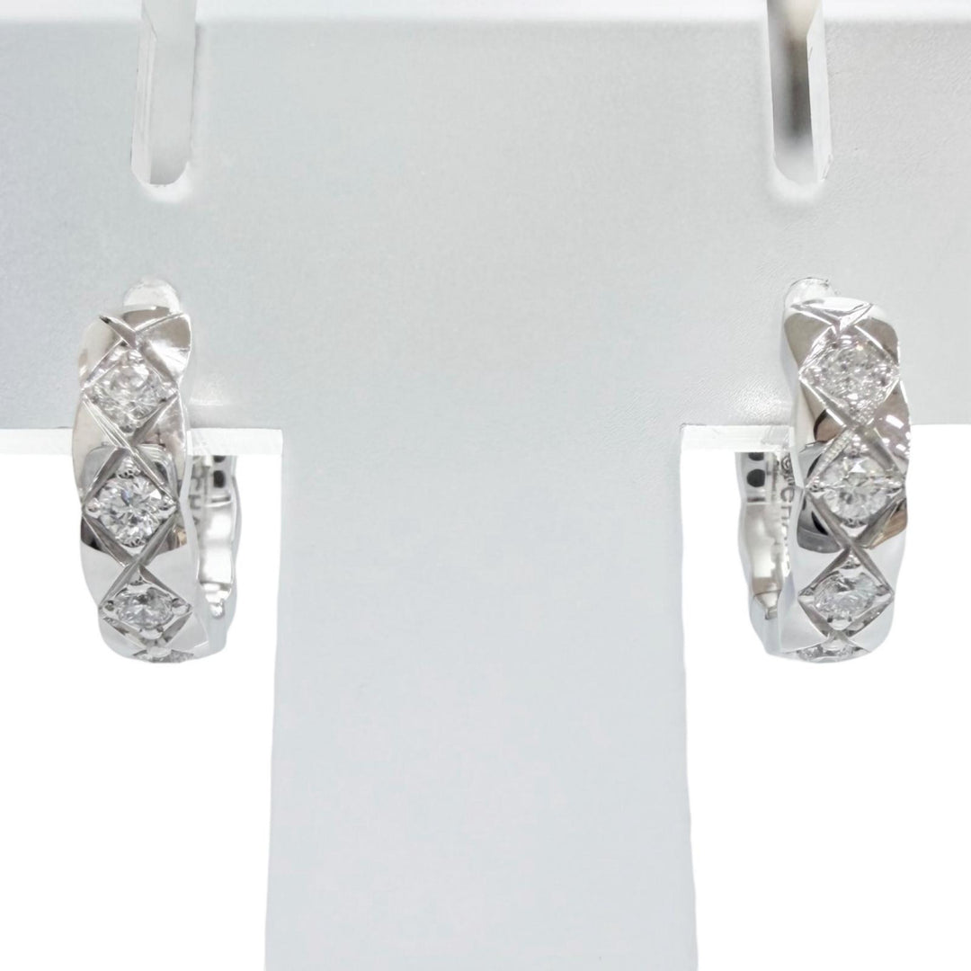 極美品△CHANEL シャネル J13219 ココ クラッシュ コレクション シングル ミニフープ セット 両耳 ダイヤモンド 750 WG ホワイトゴールド
