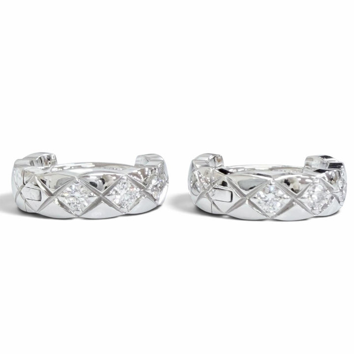 極美品△CHANEL シャネル J13219 ココ クラッシュ コレクション シングル ミニフープ セット 両耳 ダイヤモンド 750 WG ホワイトゴールド