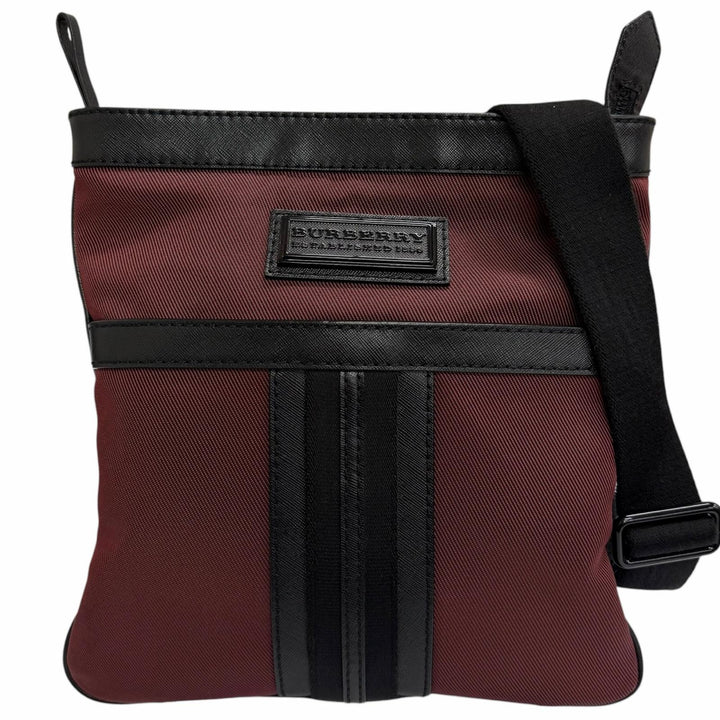 極美品□BURBERRY バーバリー キャンバス レザー ロゴプレート 斜め掛け ショルダーバッグ ボルドー ブラック メンズ 保存袋付き