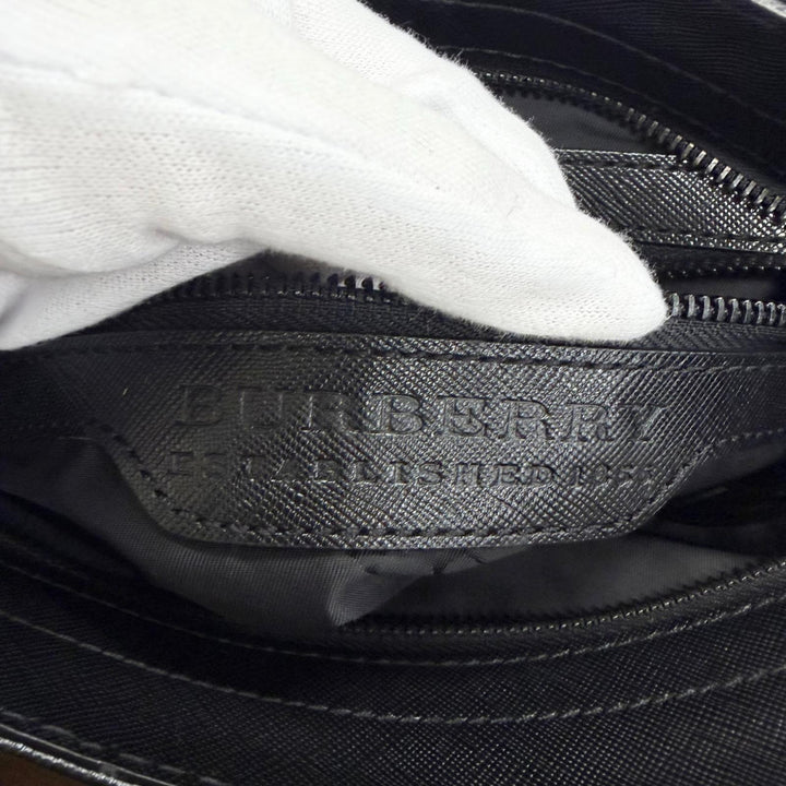 極美品□BURBERRY バーバリー キャンバス レザー ロゴプレート 斜め掛け ショルダーバッグ ボルドー ブラック メンズ 保存袋付き