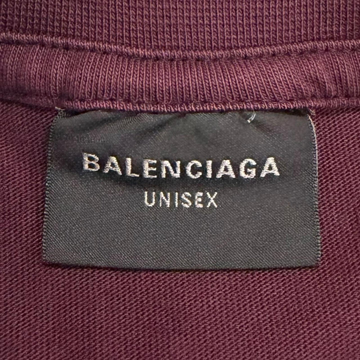 極美品□BALENCIAGA バレンシアガ 2023年製 739784 テープロゴ ダメージ加工 オーバーサイズ 半袖Ｔシャツ ボルドー S 正規品 メンズ