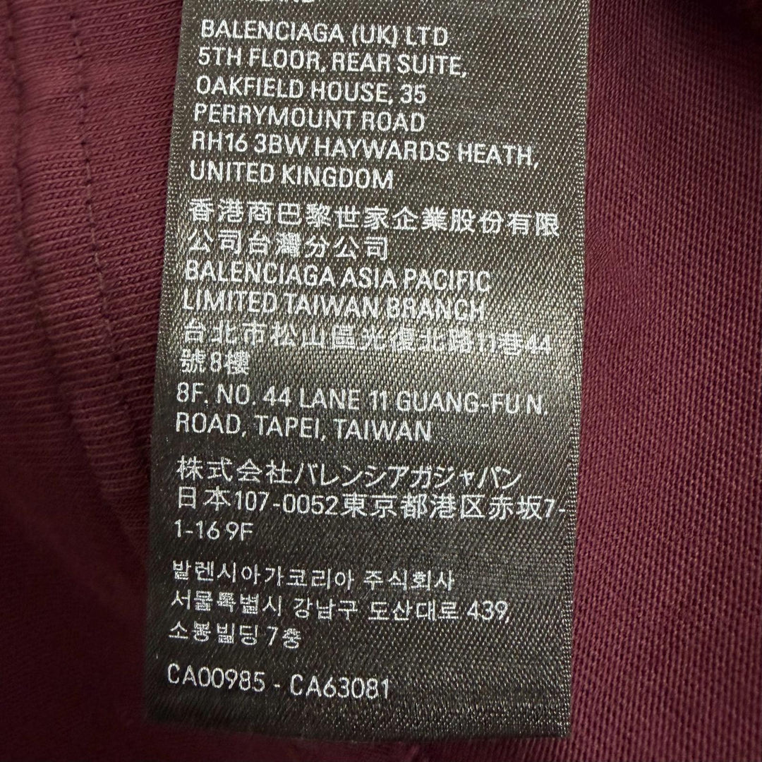極美品□BALENCIAGA バレンシアガ 2023年製 739784 テープロゴ ダメージ加工 オーバーサイズ 半袖Ｔシャツ ボルドー S 正規品 メンズ