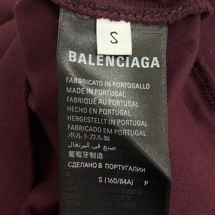 極美品□BALENCIAGA バレンシアガ 2023年製 739784 テープロゴ ダメージ加工 オーバーサイズ 半袖Ｔシャツ ボルドー S 正規品 メンズ
