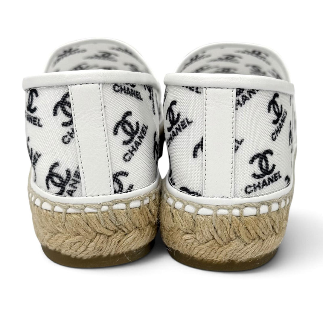 未使用品★CHANEL シャネル G34673 ココマーク レザー使い メッシュ エスパドリーユ スリッポン ホワイト ブラック 37 箱・保存袋付き