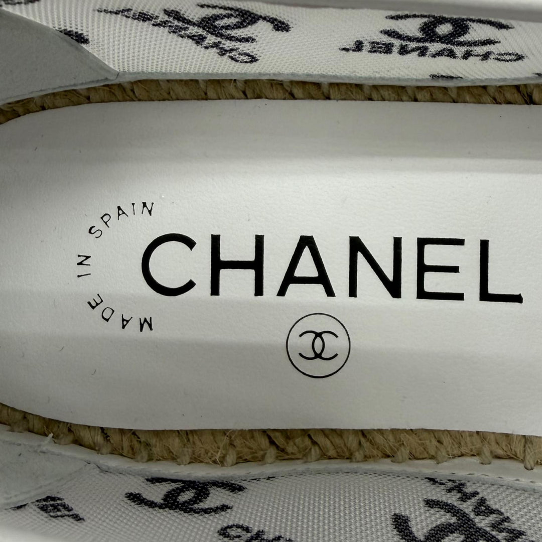 未使用品★CHANEL シャネル G34673 ココマーク レザー使い メッシュ エスパドリーユ スリッポン ホワイト ブラック 37 箱・保存袋付き