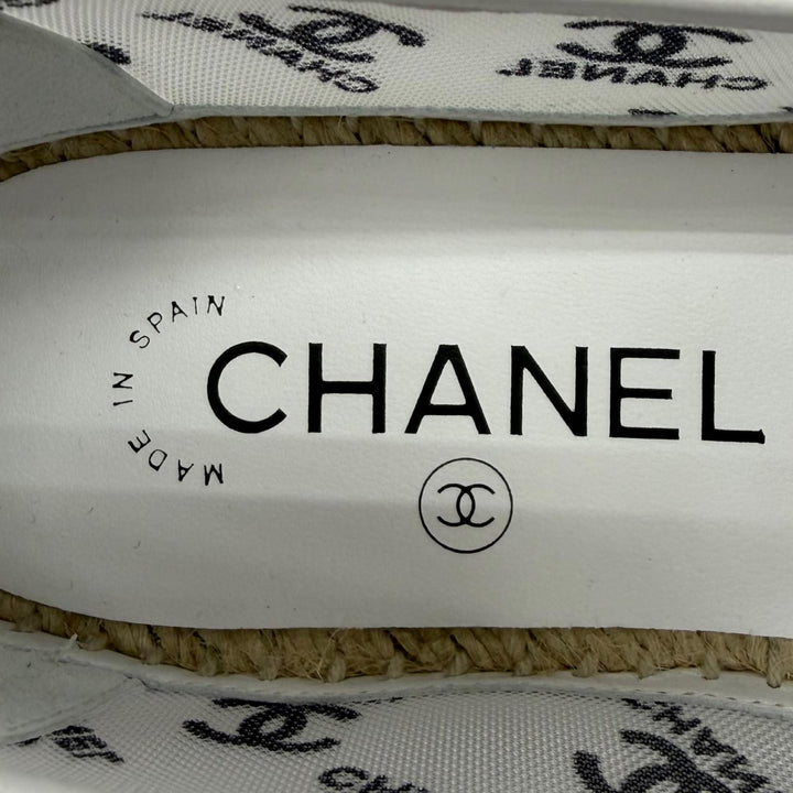 未使用品★CHANEL シャネル G34673 ココマーク レザー使い メッシュ エスパドリーユ スリッポン ホワイト ブラック 37 箱・保存袋付き