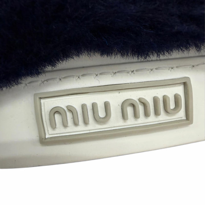 未使用品☆MIUMIU ミュウミュウ シープスキン ムートンファー レザー使い ハイカットスニーカー ネイビー 38 レディース 箱・保存袋付き