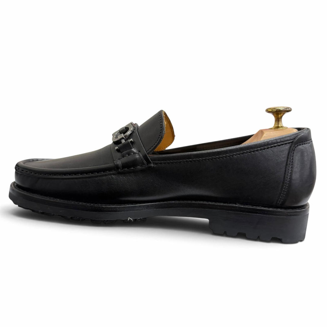 未使用品□Salvatore Ferragamo サルヴァトーレフェラガモ レザー ダブルガンチーニ ローファー ブラック 7 EE イタリア製 箱・保存袋付