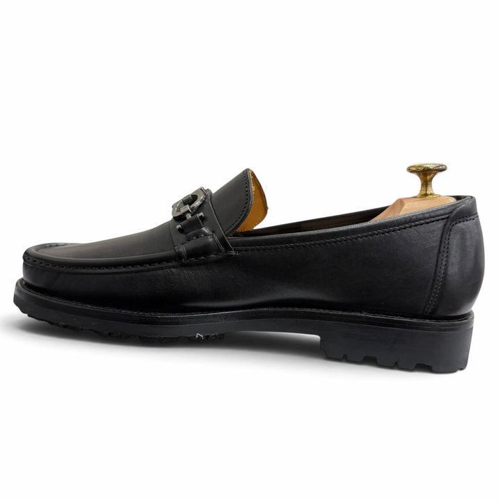 未使用品□Salvatore Ferragamo サルヴァトーレフェラガモ レザー ダブルガンチーニ ローファー ブラック 7 EE イタリア製 箱・保存袋付