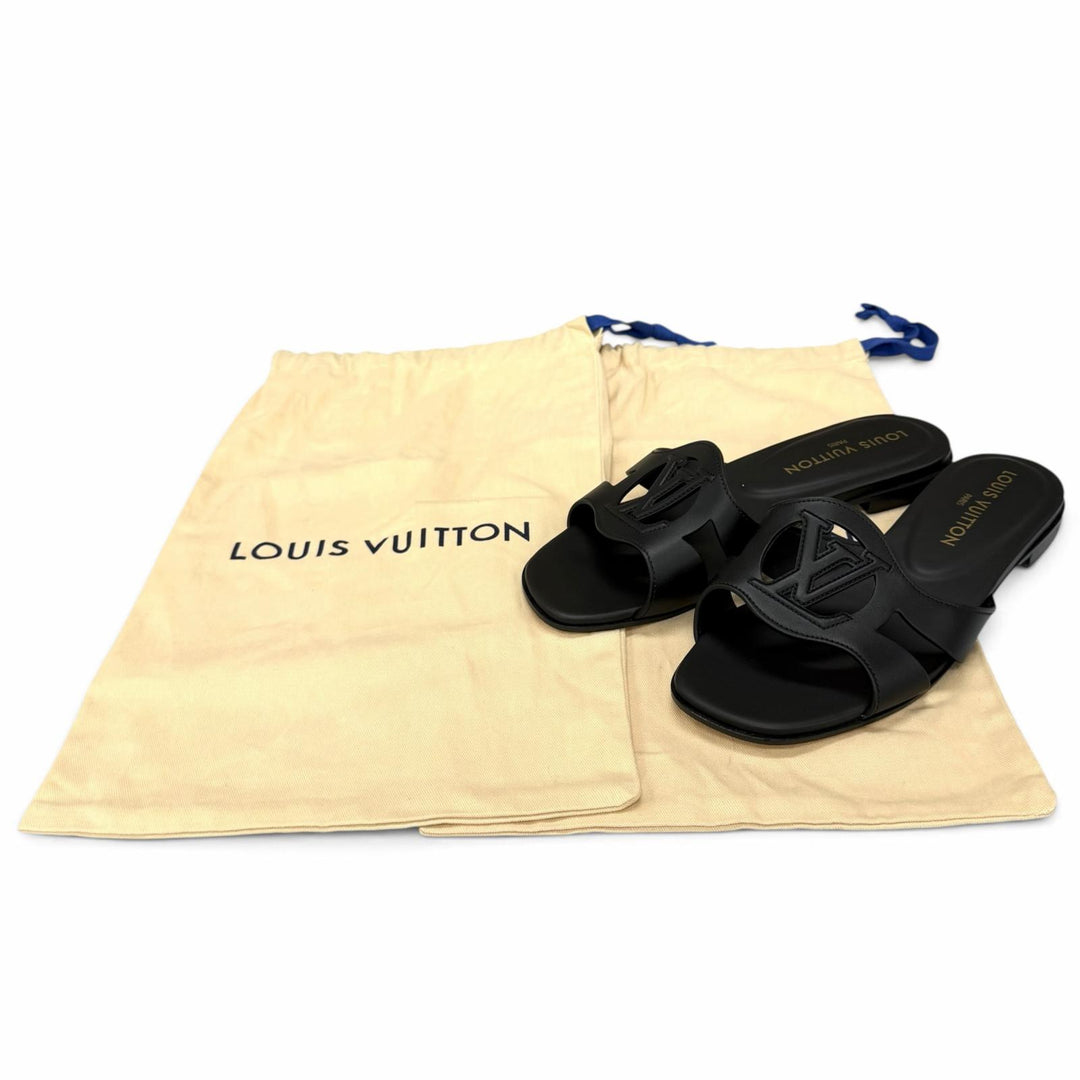 未使用品★LOUIS VUITTON ルイヴィトン 2023年製 1ABP09 LVイソラ ミュール レザー サンダル ブラック IT 38 イタリア製 保存袋付き