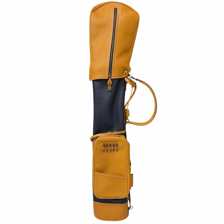 美品□HERMES エルメス ヴィンテージ レザー ゴルフバッグ キャディバッグ 希少 ネイビー ライトブラウン フランス製 メンズ