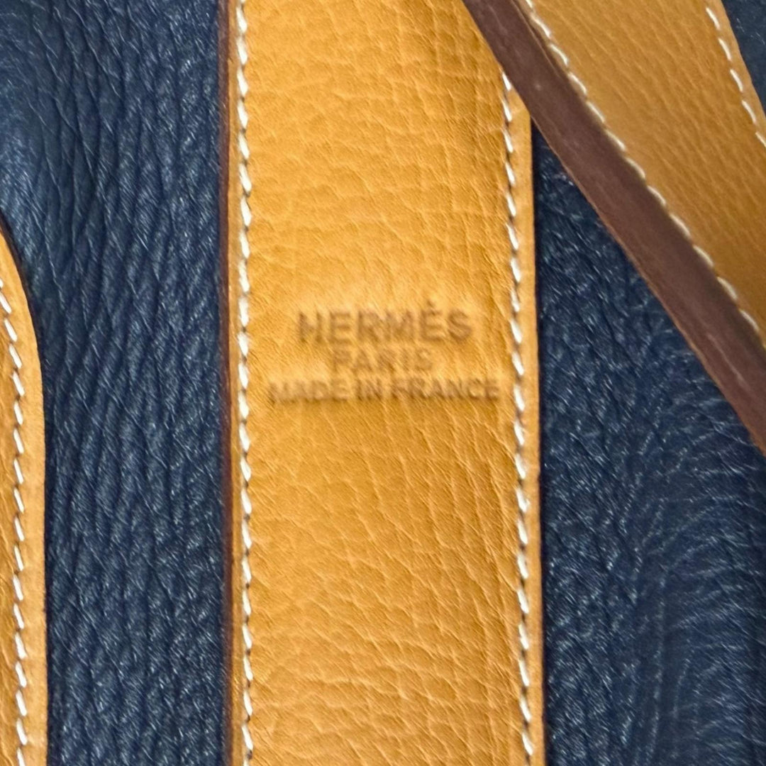 美品□HERMES エルメス ヴィンテージ レザー ゴルフバッグ キャディバッグ 希少 ネイビー ライトブラウン フランス製 メンズ