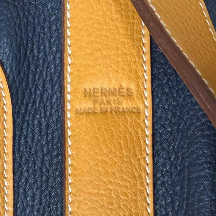 美品□HERMES エルメス ヴィンテージ レザー ゴルフバッグ キャディバッグ 希少 ネイビー ライトブラウン フランス製 メンズ