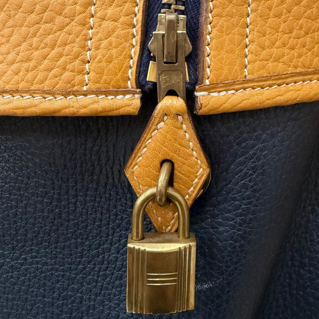 美品□HERMES エルメス ヴィンテージ レザー ゴルフバッグ キャディバッグ 希少 ネイビー ライトブラウン フランス製 メンズ