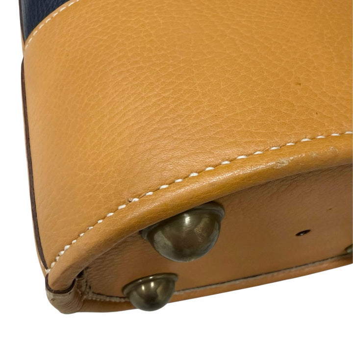 美品□HERMES エルメス ヴィンテージ レザー ゴルフバッグ キャディバッグ 希少 ネイビー ライトブラウン フランス製 メンズ