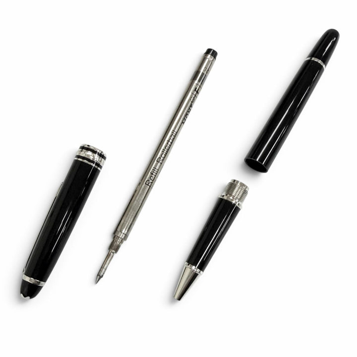 極美品□MONTBLANC モンブラン プラチナライン ローラーボール キャップ式 ボールペン ブラック シルバー ドイツ製 メンズ 筆記確認済