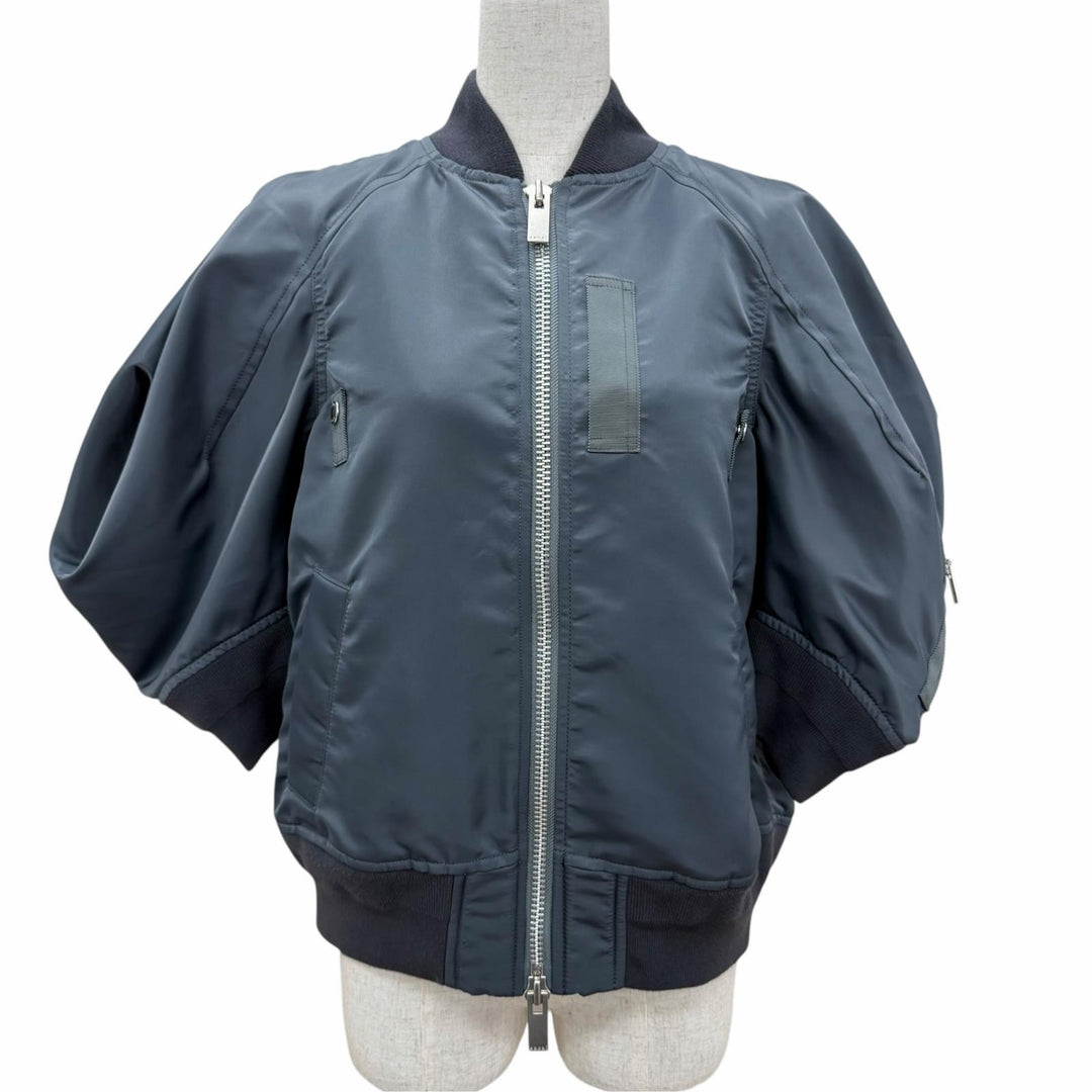 極美品☆Sacai サカイ 25-07672 Nylon Twill Blouson 中綿入り ZIP UP ボンバージャケット グレー系 1 日本製 正規品 レディース
