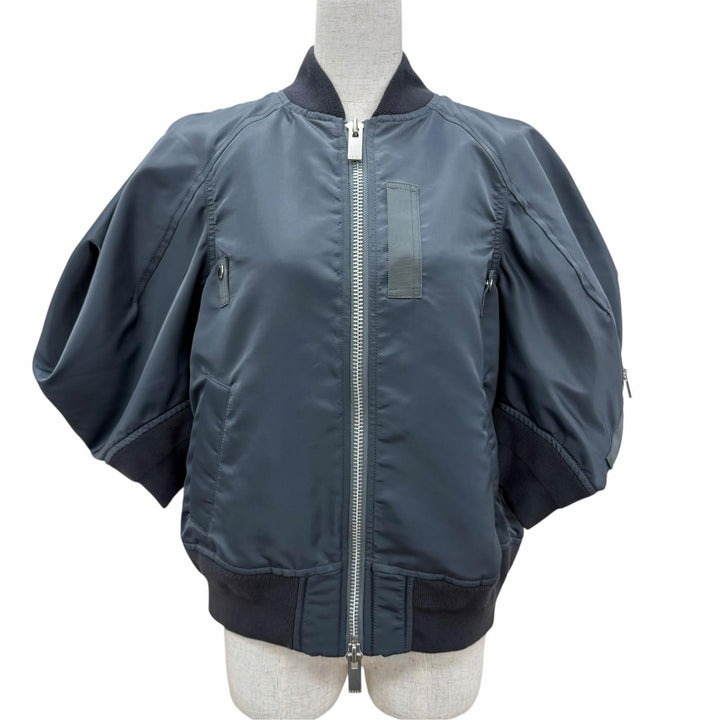 極美品☆Sacai サカイ 25-07672 Nylon Twill Blouson 中綿入り ZIP UP ボンバージャケット グレー系 1 日本製 正規品 レディース