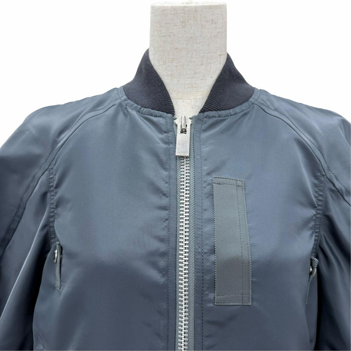 極美品☆Sacai サカイ 25-07672 Nylon Twill Blouson 中綿入り ZIP UP ボンバージャケット グレー系 1 日本製 正規品 レディース