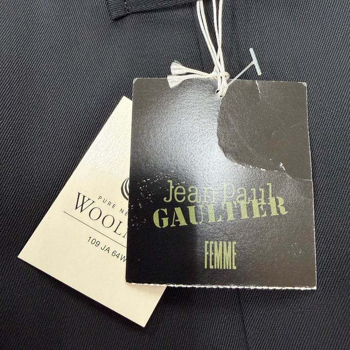 未使用品☆Jean Paul Gaultier FEMME ジャンポールゴルチエファム ウール100％ ベルベット切替デザイン ジャケット ブラック 40 正規品