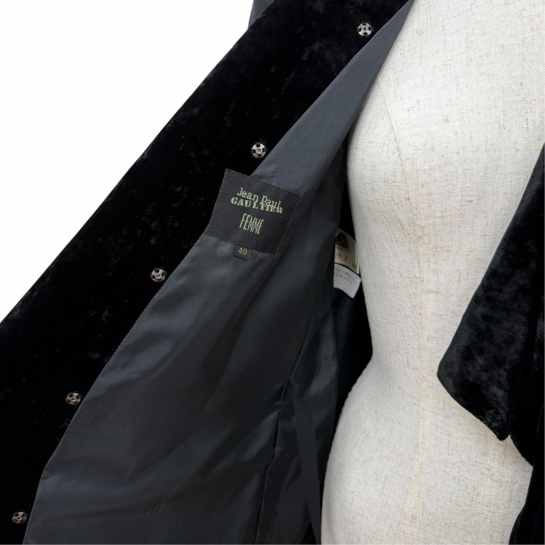未使用品☆Jean Paul Gaultier FEMME ジャンポールゴルチエファム ウール100％ ベルベット切替デザイン ジャケット ブラック 40 正規品