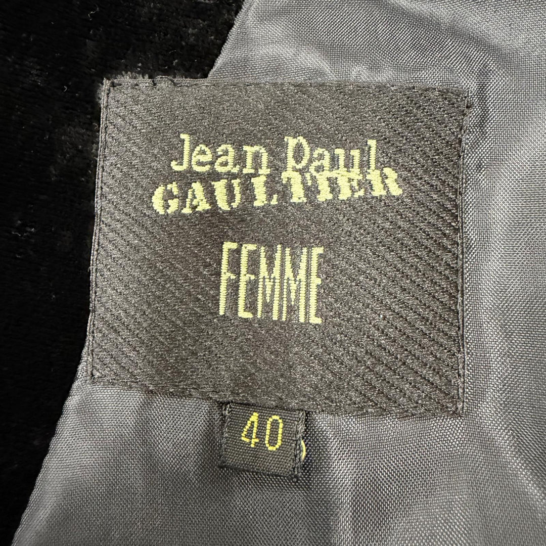 未使用品☆Jean Paul Gaultier FEMME ジャンポールゴルチエファム ウール100％ ベルベット切替デザイン ジャケット ブラック 40 正規品