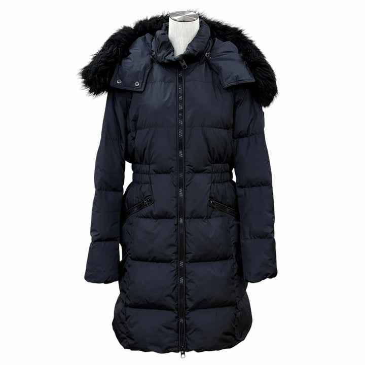 美品★COACH コーチ F57028 レザーロゴパッチ・ラムファー・フード付 ZIP UP ダウンコート ダウンジャケット ブラック M 正規品