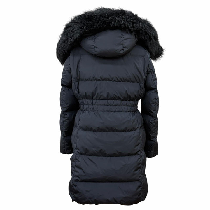 美品★COACH コーチ F57028 レザーロゴパッチ・ラムファー・フード付 ZIP UP ダウンコート ダウンジャケット ブラック M 正規品