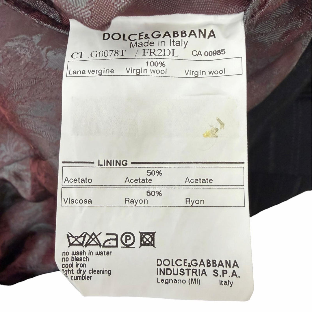 極美品□DOLCE&amp;GABBANA ドルチェ＆ガッバーナ G0078T 黒タグ ストライプ柄 襟ベルベット チェスターコート 黒 IT 48 イタリア製 正規品