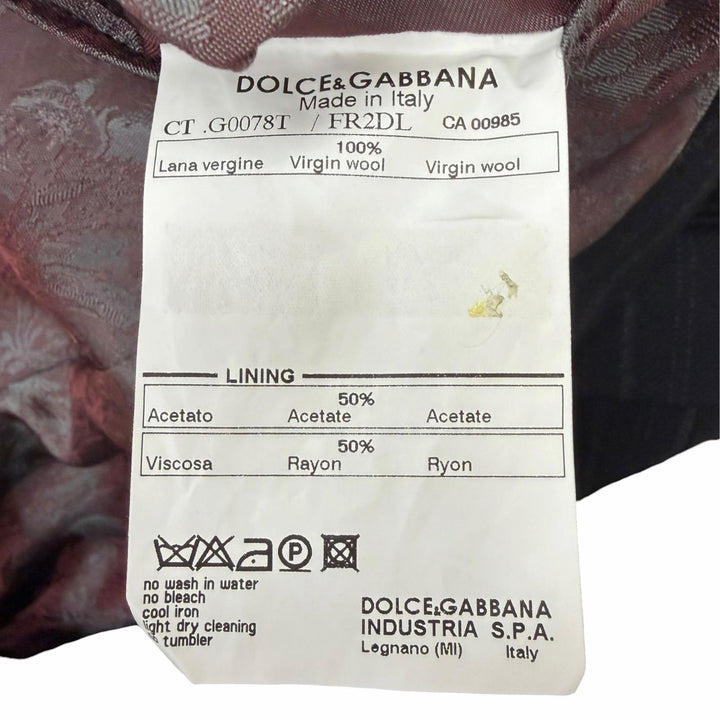 極美品□DOLCE&amp;GABBANA ドルチェ＆ガッバーナ G0078T 黒タグ ストライプ柄 襟ベルベット チェスターコート 黒 IT 48 イタリア製 正規品