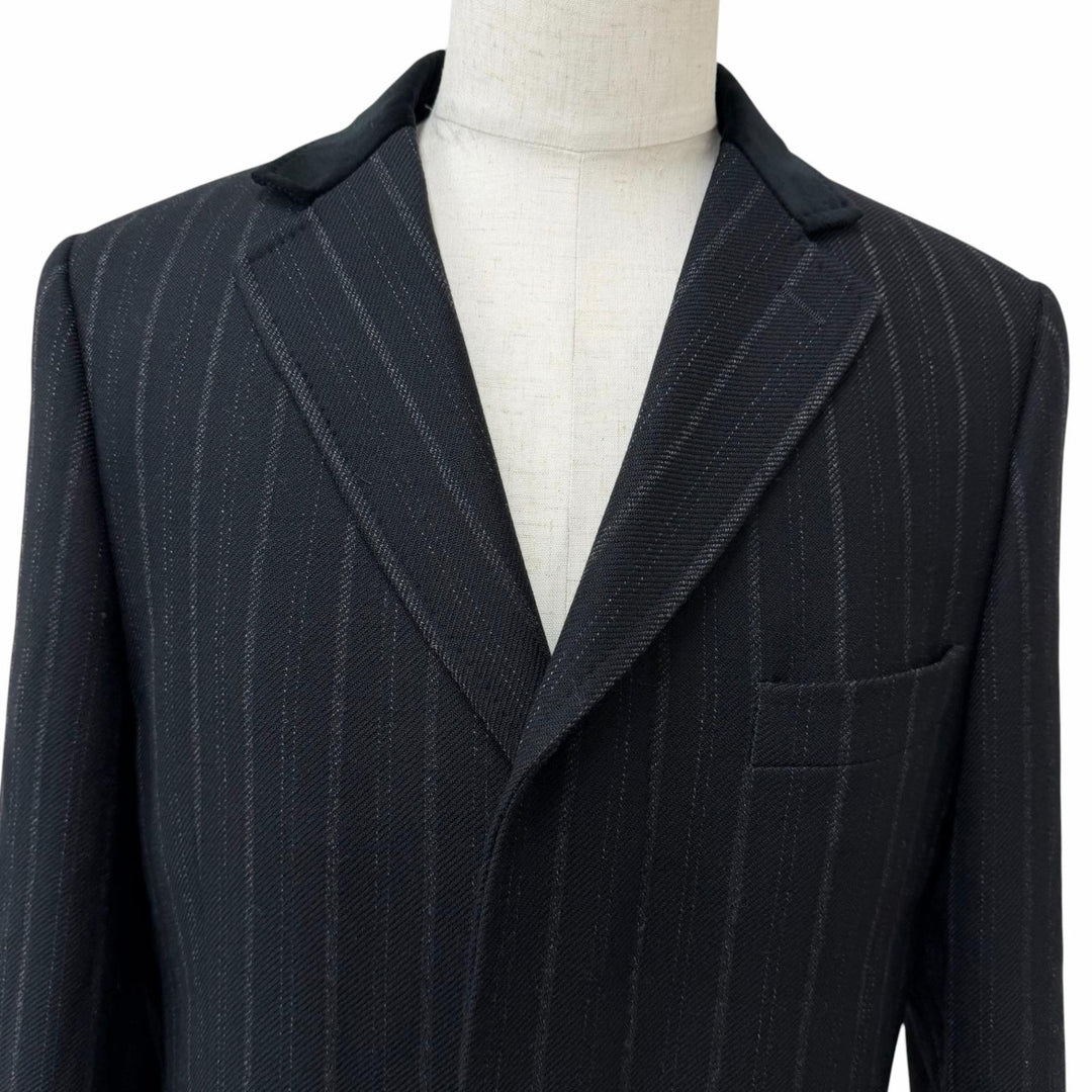 極美品□DOLCE&amp;GABBANA ドルチェ＆ガッバーナ G0078T 黒タグ ストライプ柄 襟ベルベット チェスターコート 黒 IT 48 イタリア製 正規品