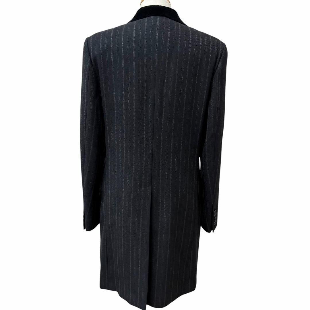 極美品□DOLCE&amp;GABBANA ドルチェ＆ガッバーナ G0078T 黒タグ ストライプ柄 襟ベルベット チェスターコート 黒 IT 48 イタリア製 正規品