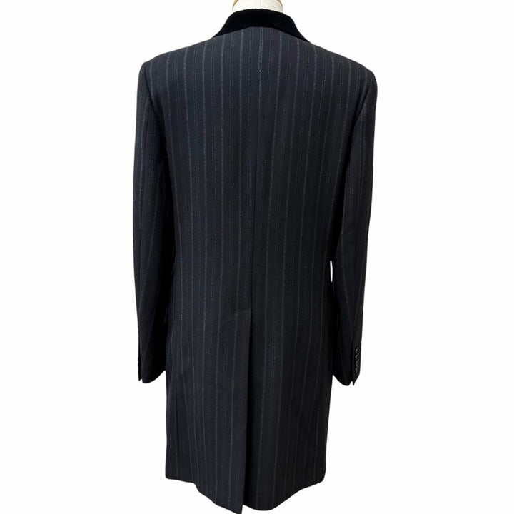 極美品□DOLCE&amp;GABBANA ドルチェ＆ガッバーナ G0078T 黒タグ ストライプ柄 襟ベルベット チェスターコート 黒 IT 48 イタリア製 正規品