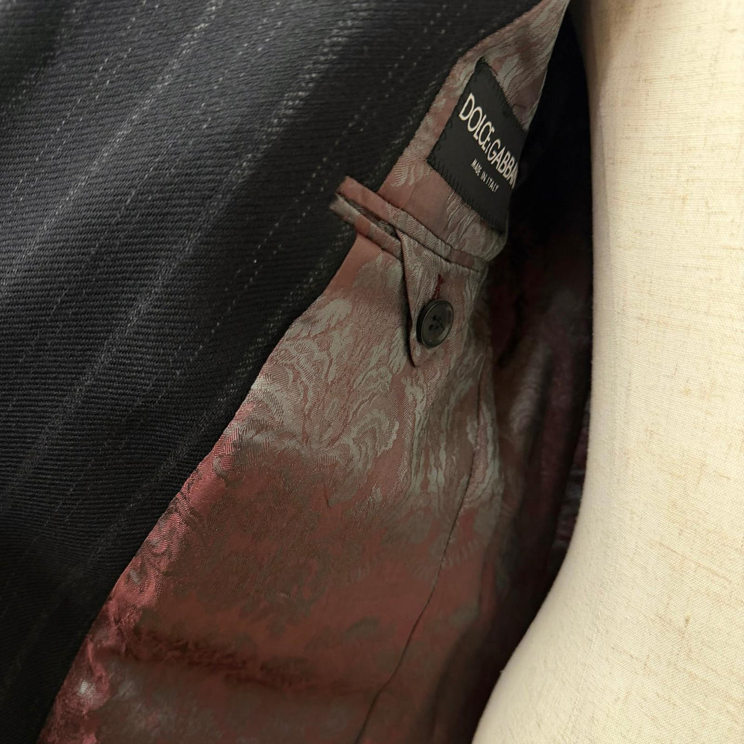極美品□DOLCE&amp;GABBANA ドルチェ＆ガッバーナ G0078T 黒タグ ストライプ柄 襟ベルベット チェスターコート 黒 IT 48 イタリア製 正規品