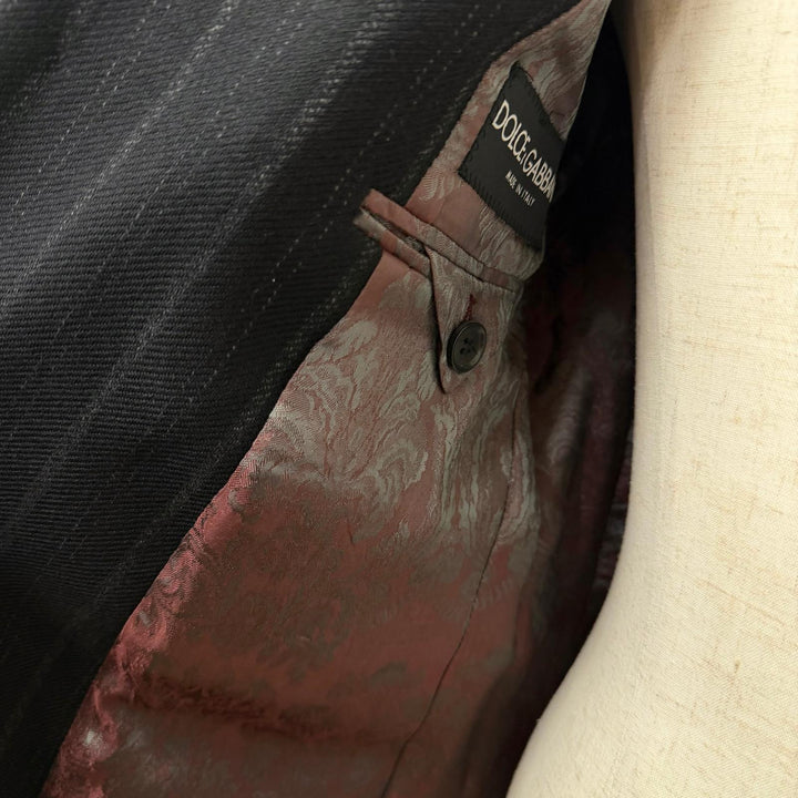極美品□DOLCE&amp;GABBANA ドルチェ＆ガッバーナ G0078T 黒タグ ストライプ柄 襟ベルベット チェスターコート 黒 IT 48 イタリア製 正規品