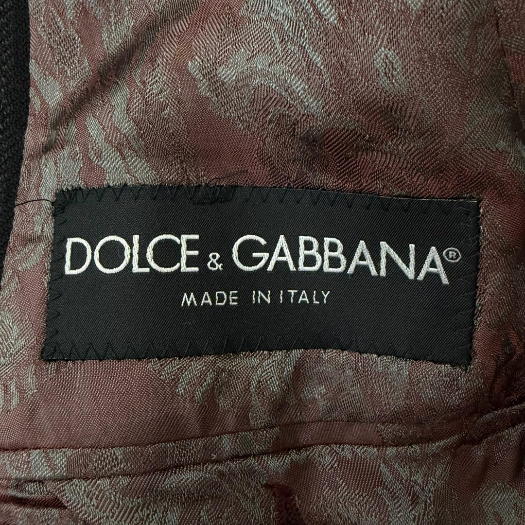 極美品□DOLCE&amp;GABBANA ドルチェ＆ガッバーナ G0078T 黒タグ ストライプ柄 襟ベルベット チェスターコート 黒 IT 48 イタリア製 正規品