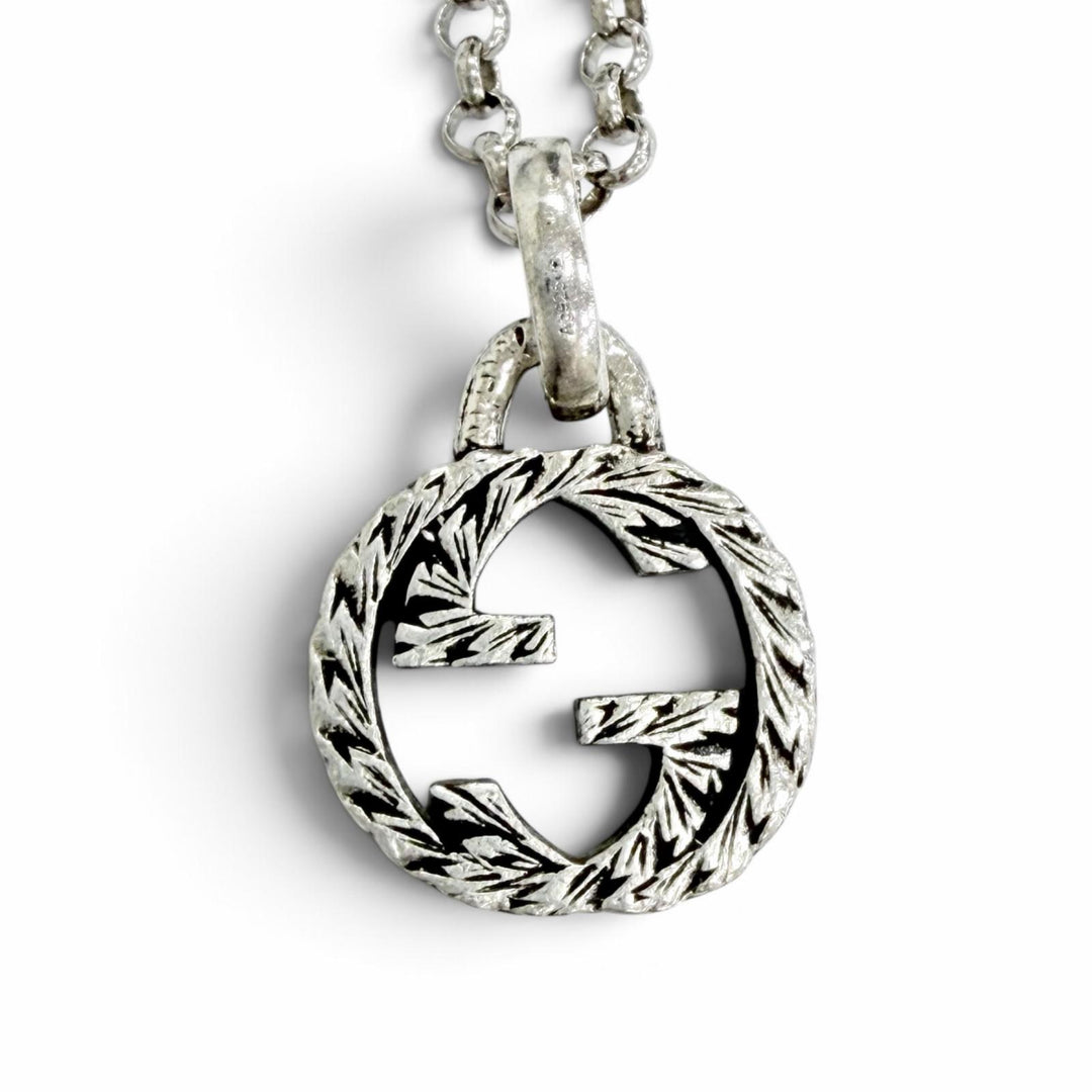 美品△GUCCI グッチ 455535 AG925 インターロッキングG アラベスク チェーンネックレス アクセサリー シルバー 伊製 重量7.4g レディース